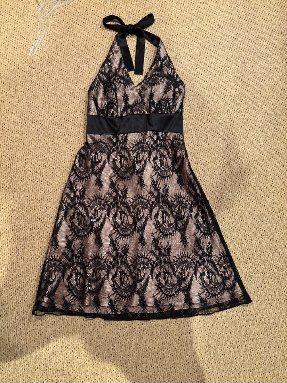 Jones New York Black Lace Halter Dress with Nude Lining